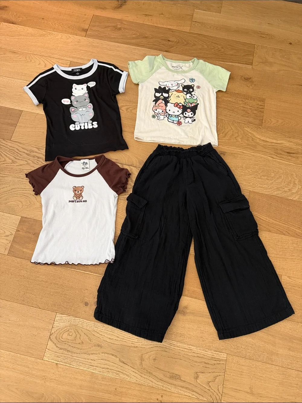 Kids Black Wide-Leg Pants w/ 3 Tops to Mix Match